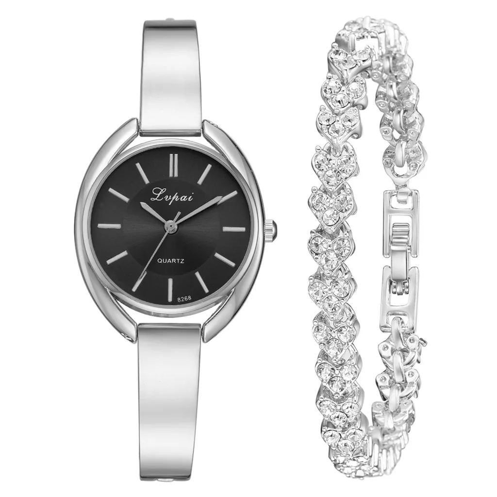 C Ladies bracelet Watch Eye shape dial 2pcs Fashion Eye Shape Dial Steel Strip Watch Heart Shaped Full Drill Bracelet reloj mujer - Цвет: C
