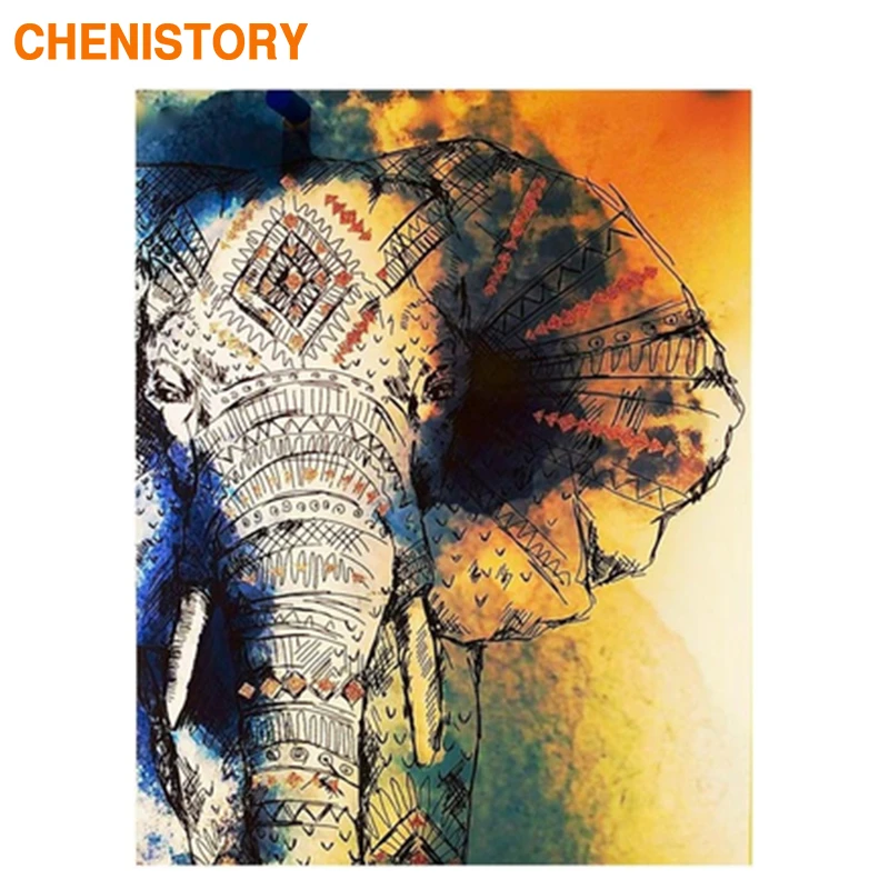 Chenistory Frame Diy Painting By Numbers Kit Elephant Animals Vintage Canvas Painting Coloring By Numbers For Home Decors Arts Paint By Number Aliexpress