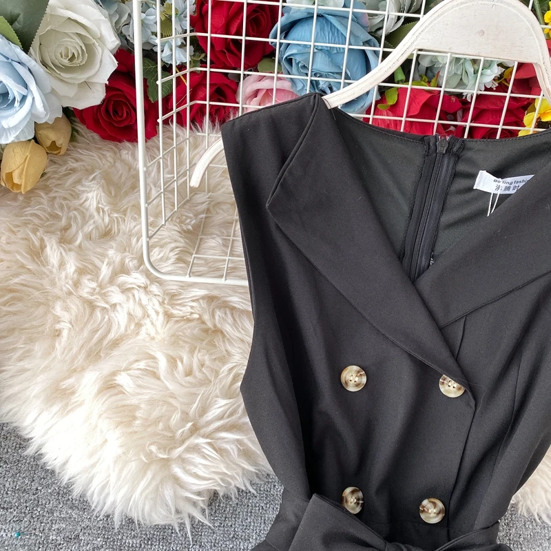 ALPHALMODA элегантное плиссированное платье без рукавов, весна, двубортное Ретро тонкое женское модное винтажное платье с поясом