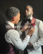 

Custom Design White Floral Men Suits Wedding Tuxedos/Groom Clothing Dinner Prom Blazer/Slim Fit Male Set (Jacket+Pant+Bow Tie
