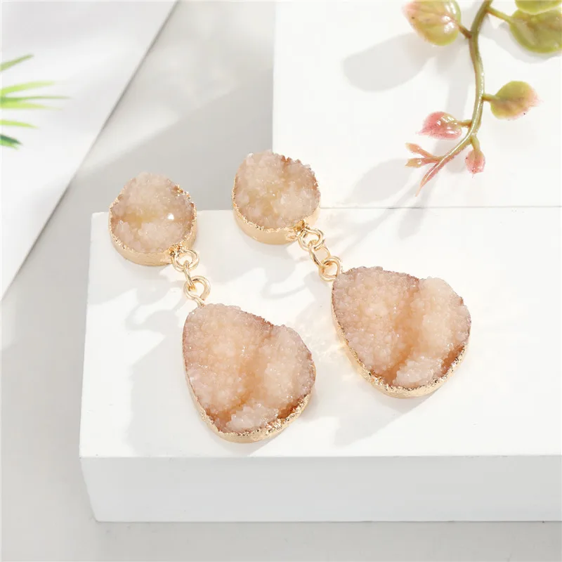 23Fashion Druzy Pink Resin Earrings Water Drop Earrings For Women Jewelry Pendientes Mujer Gifts For Women Accessories