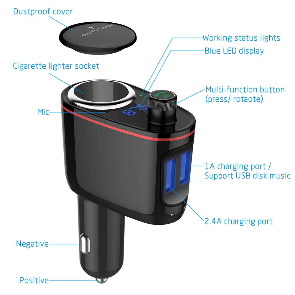Многофункциональный Bluetooth MP3-плеер двойной USB быстрая зарядка автомобильное зарядное устройство