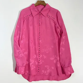 

Women Shirt Solid Color Jacquard Silk Shirt
