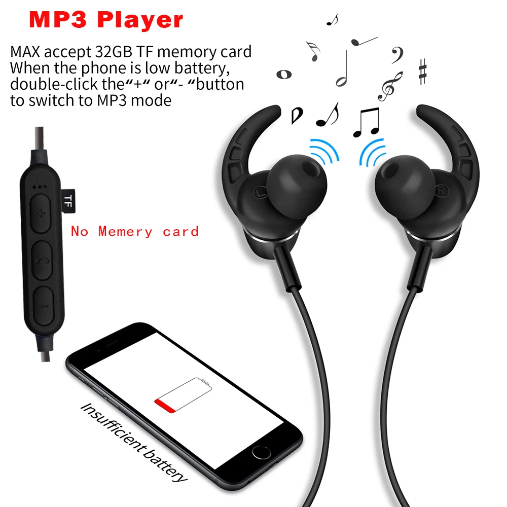 PunnkFunnk Bluetooth Earphones Wireless Headsets Bluetooth 5 0 Built in MP3 Player Matel Magentic 3D Stereo In ear earbuds W Mic