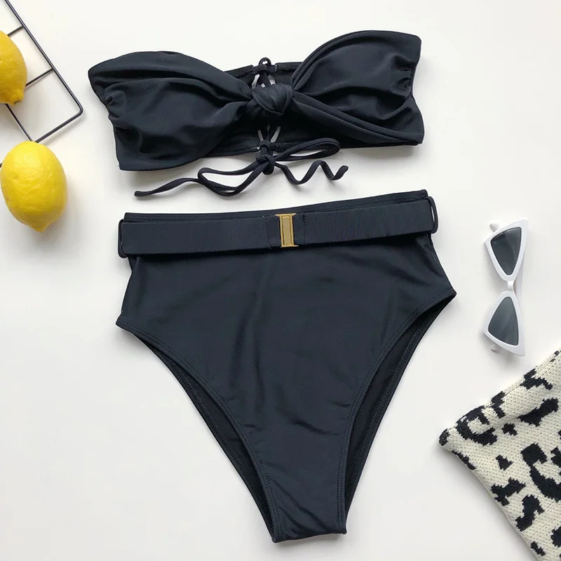 INGAGA Высокая Талия бикини 2021 купальник женский Бикини бандо Biquni Maillot De Bain