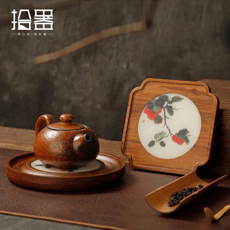 

Hi persimmon pot bearing ceramic heavy bamboo dry brewing table tea set retro coaster tray as accessory base