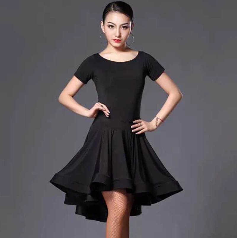 Черный латинский танец Модный женский танцевальный костюм комплект для взрослых латинское платье Сальса Самба с короткими рукавами женские латинские танцевальные платья