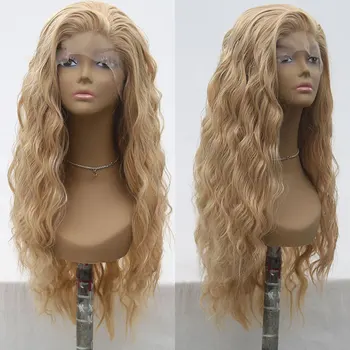 

Bombshell Mix Gold Water Wave Synthetic 13*3 Lace Front Wigs Heat Resistant Fiber Natural Hairline Side Parting For Women Wigs