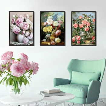 

Oil Painting Flower Painting By Numbers Paint Flower DIY Canvas Picture Hand Painted Home Decoration RT88