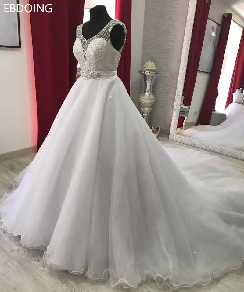 Vestidos De Novia очаровательное свадебное платье трапециевидной формы, расшитое бисером зубчатое декольте, новейшая Молния сзади размера плюс, свадебное платье невесты