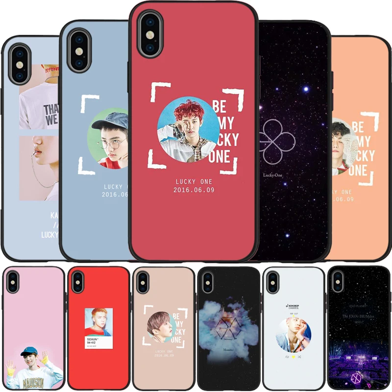

Kpop exo Lucky one KOKOPOP Cover Soft Silicone black TPU Phone Case For iPhone 6 6plus 7 8 plus 5 5S SE X XR XS Max