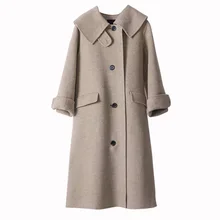 Женское однобортное кашемировое пальто ручной работы в Корейском стиле Свободное пальто с большим воротником, двустороннее шерстяное пальто, сшитое вручную