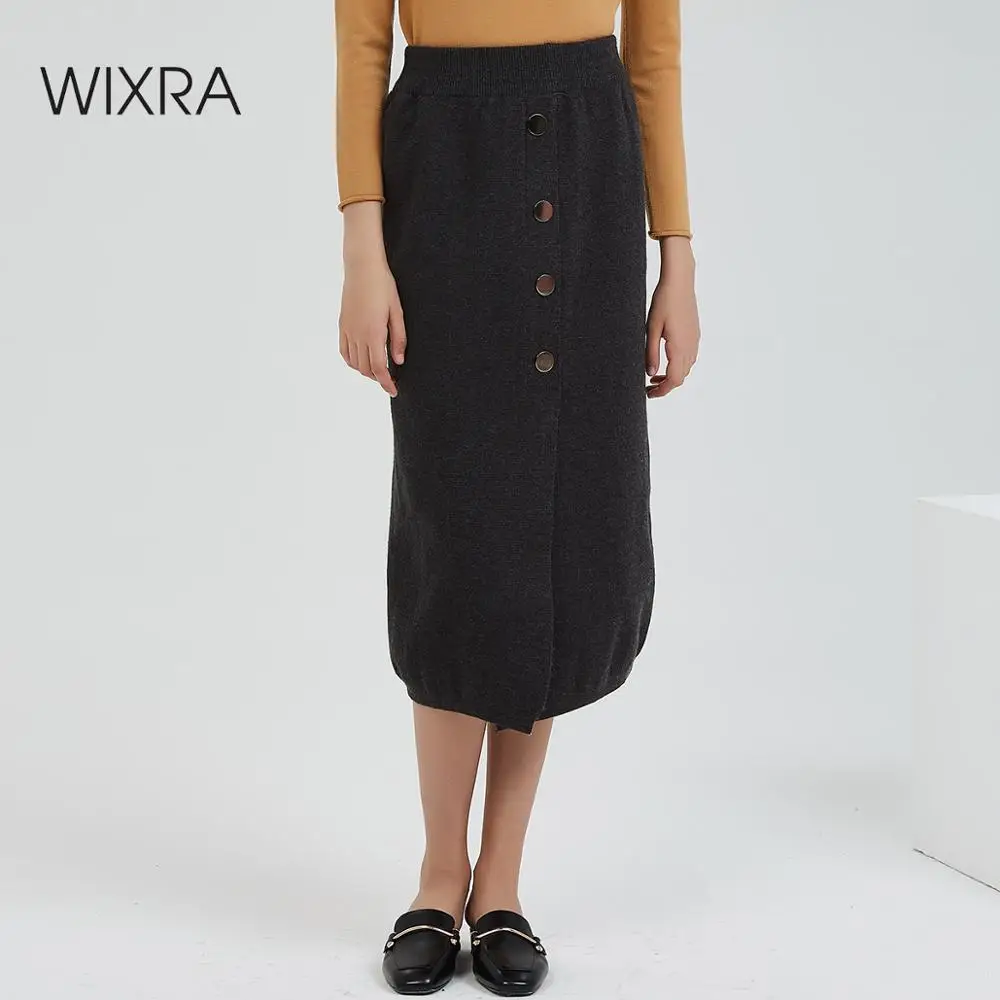 Женская эластичная вязаная юбка карандаш Wixra теплая элегантная базовая до колена