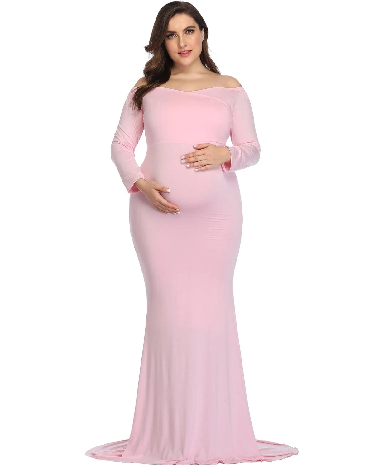 Fashion Merah Muda Baju Hamil Untuk Pemotretan Bersalin Gaun Baby Shower Gaun Lengan Panjang Dilengkapi Maternity Dress Gaun Aliexpress