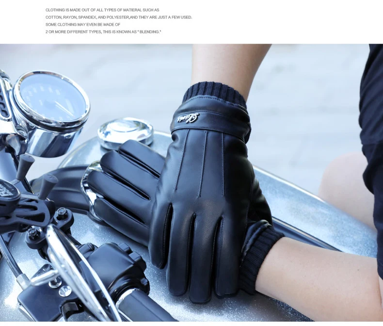 Мужские кожаные перчатки плюс толстый бархат теплые на зиму ветрозащитный для езды Водонепроницаемые уличные перчатки для езды на мотоцикле с сенсорным экраном