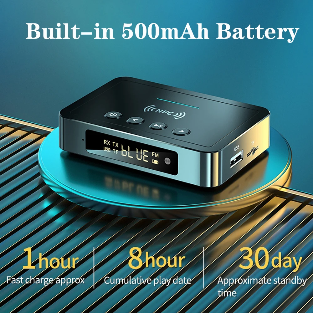 NFC Bluetooth 5.0 Audio Adapter 3.5MM Aux RCA SPDIF Wireless FM Receiver Transmitter Support TF U Disk Play Remote Control