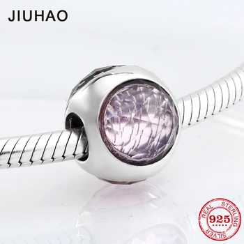 

New 925 Sterling Silver three sides round shape pink zircon beads Fit Original JIUHAO Charm Bracelet Jewelry making