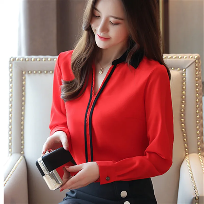 2019 Autumn New Fashion Women Tops And Blouses Solid Color Chiffon Long Sleeve POLO Neck Shirts Casual Office Slim Ladies Blusas | Женская