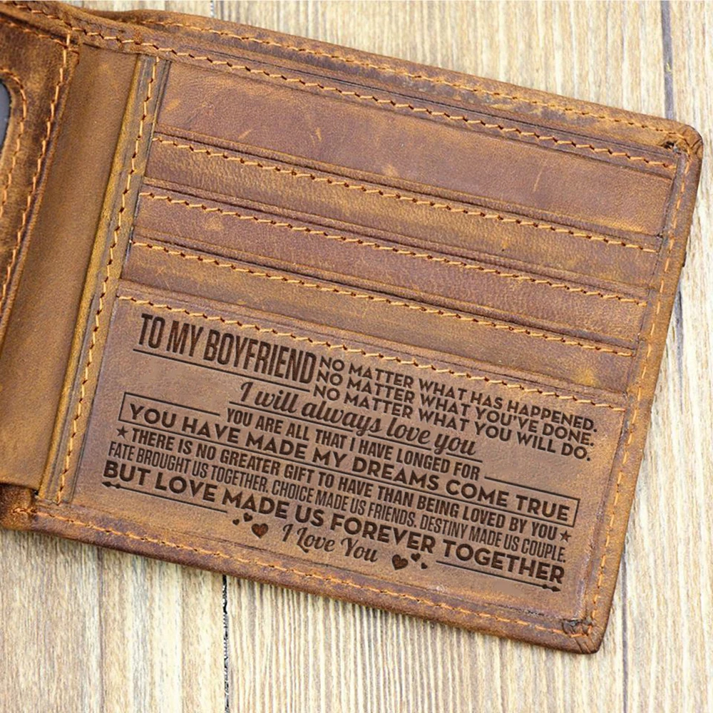 "TO MY BOYFRIEND"-Custom Leather Wallet,Engraved Gifts for men on Birthday,Valentine's Day,Christmas Day Drop Shipping - Color: BR8