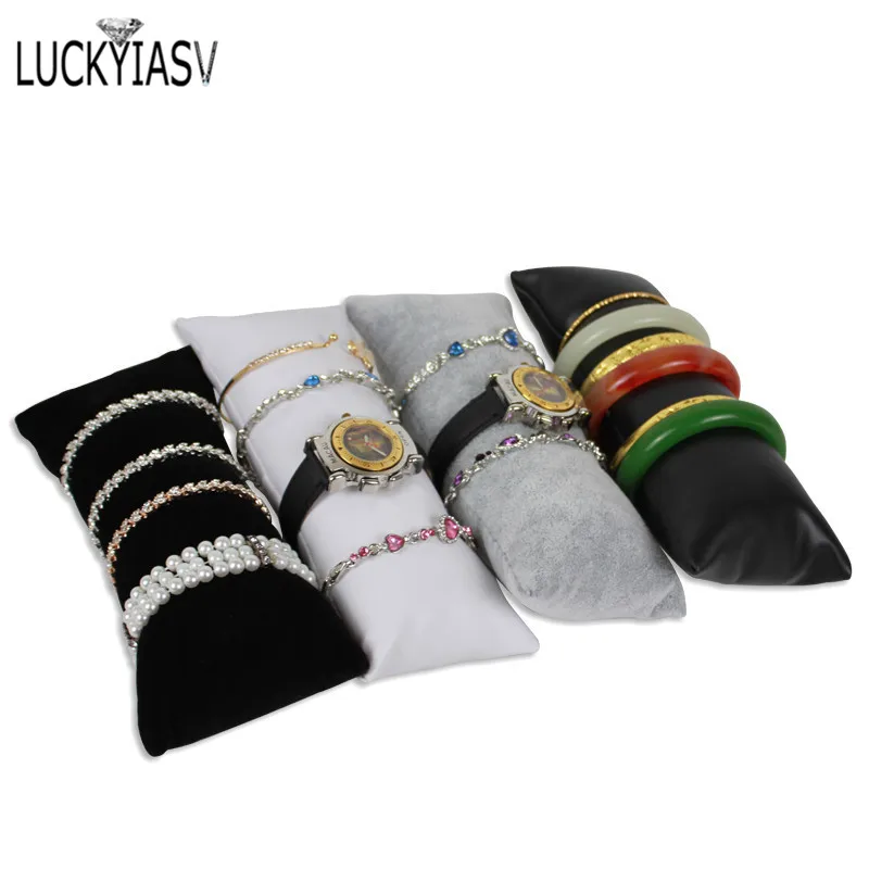 Jewelry Display Stand Jewelry Pillow Stand Velvet PU Leather Holder Organizer Bracelet Case Bangle Anklet Watch Display Photography Prop