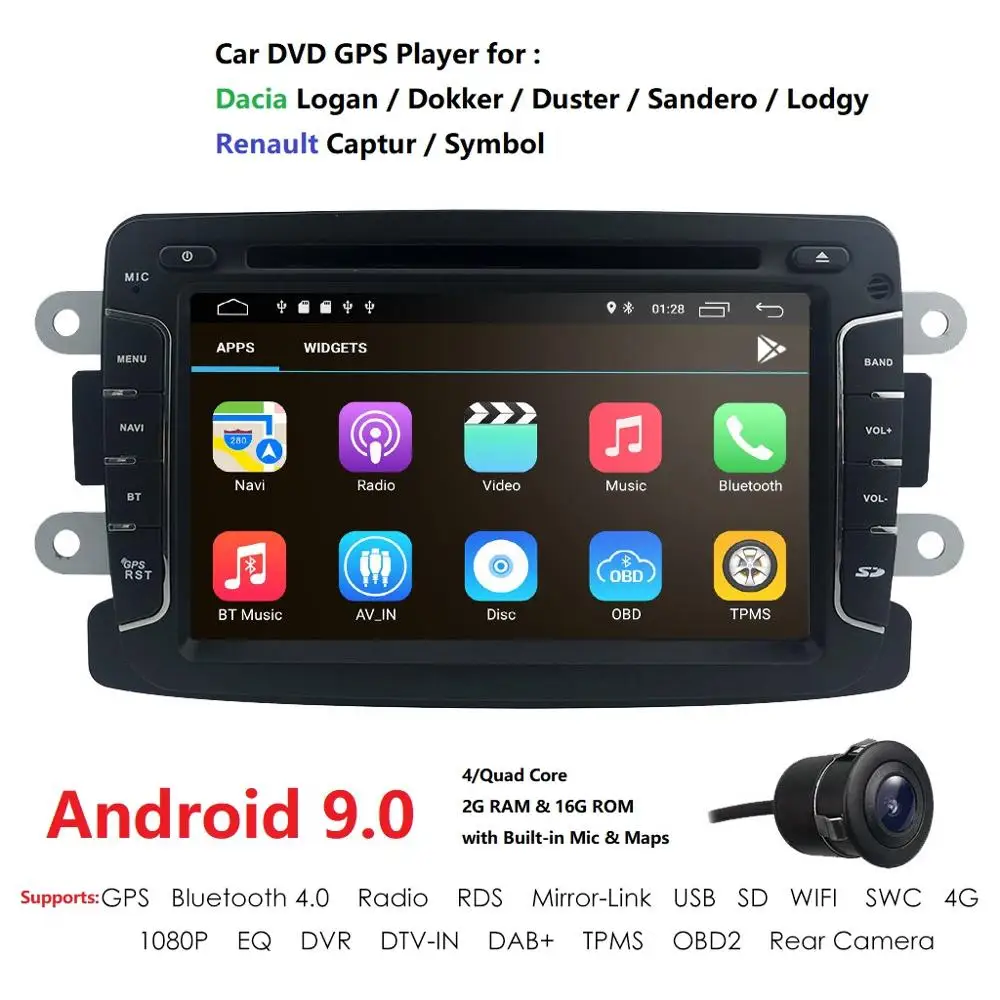 Best 9 "1 din android 9.0  GPS  Car Multimedia Head unit for Dacia Logan  DOKKEP Duster Sandero lodgyfor Dacia Logan  DOKKEP Duster 1