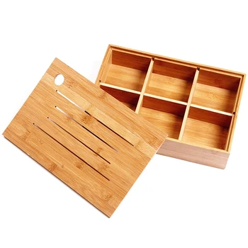 

Wooden Table Top Organizer, Bamboo Tray Storage Storage Box, 6-Piece Snack Tray with Lid, Desktop Storage Box