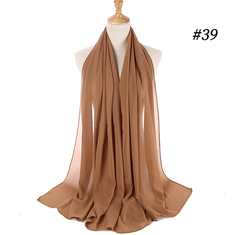 Монохромный Национальный перламутровый шифоновый шарф, ткань Hubble-bubble, высококачественный мусульманский женский шарф, многоцветный мягкий хлопковый платок - Цвет: 39
