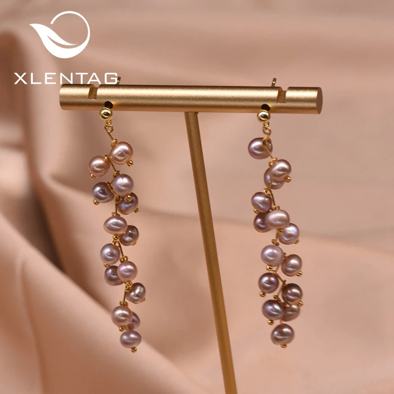 Серьги подвески XlentAg из натурального пресноводного жемчуга светло фиолетового цвета элегантные женские