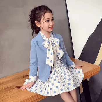 

Girls Baby Spring and Autumn Clothes Girls Casual Blazer Solid Color Dot Dress Cloth Set Suit