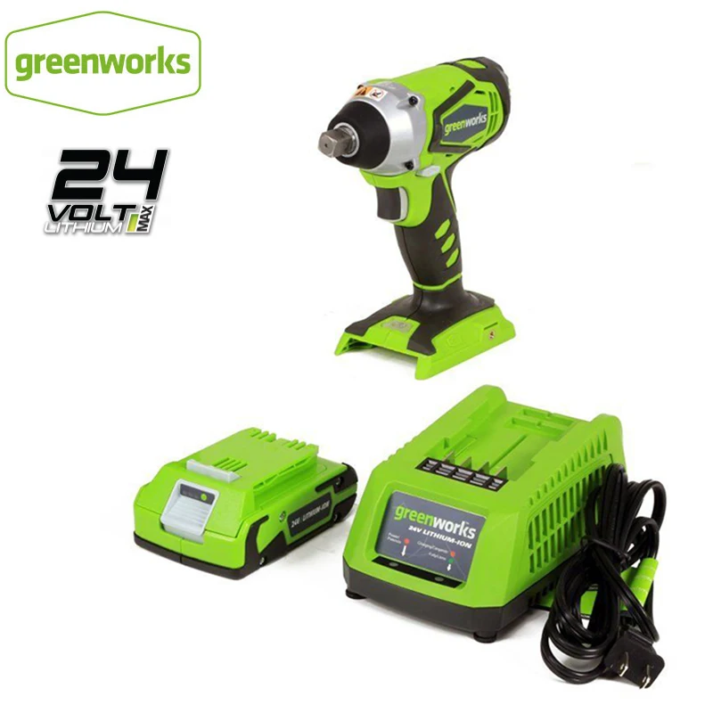 

GREENWORKS 24V Lithium Battery 1/2 inch IMPACT WRENCH 300N.m cordless wrench with battery and charger Free Return