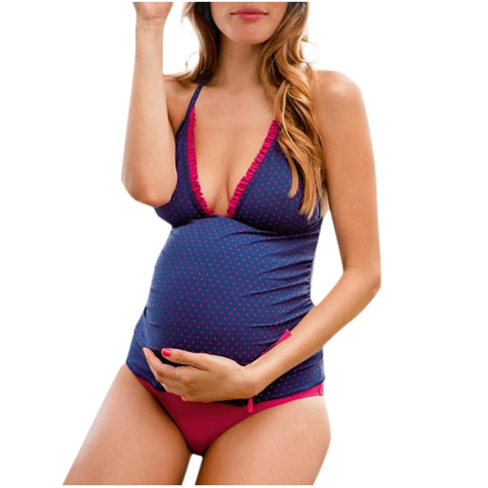 New Summer Maternity Tankinis Women Dots Print Bikinis Swimsuit Beachwear Pregnant Polka Dot Sexy pgestante regnancy swimwear