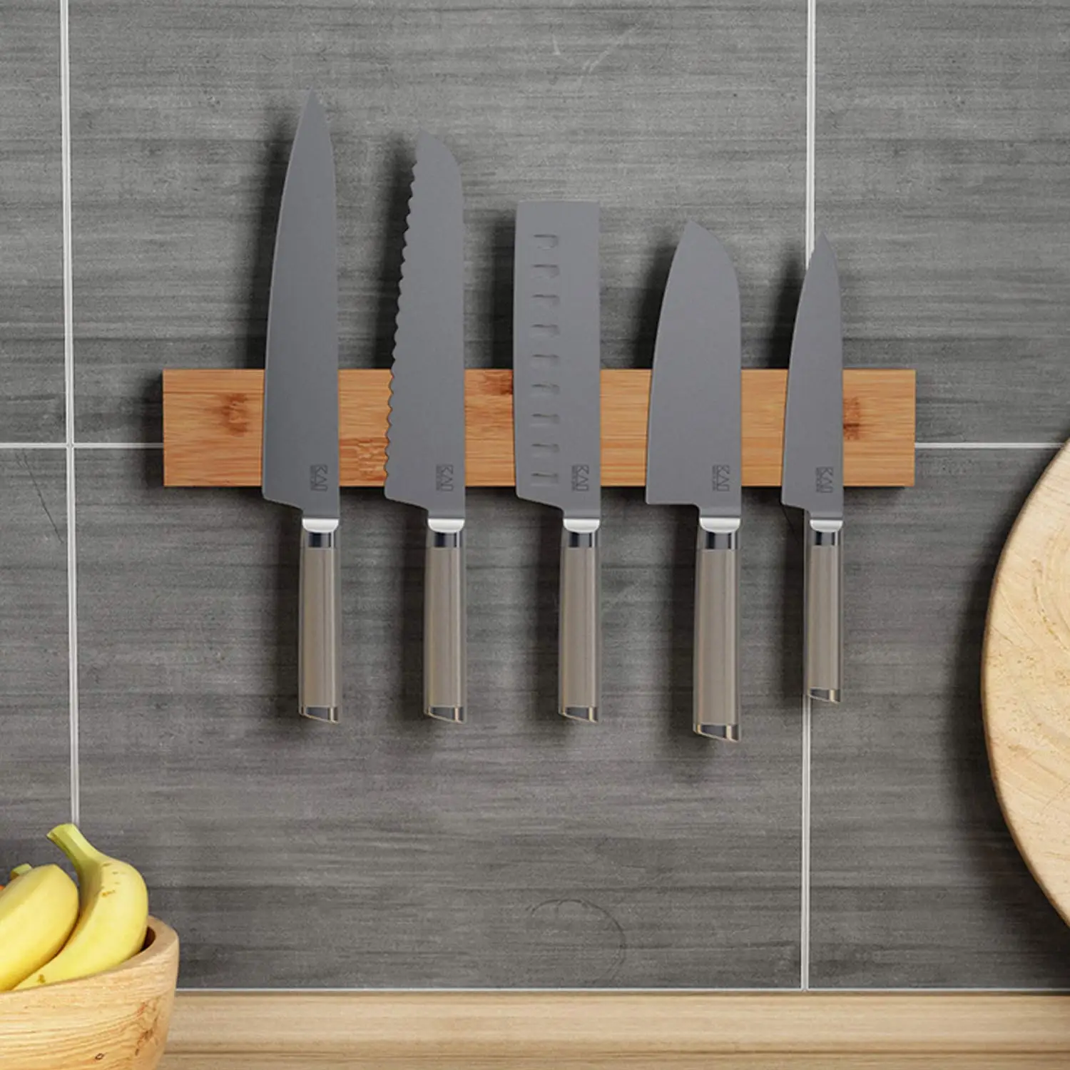 Behogar Knifes Rack Wall Mounted Bamboo Kitchen Utensil Knifes