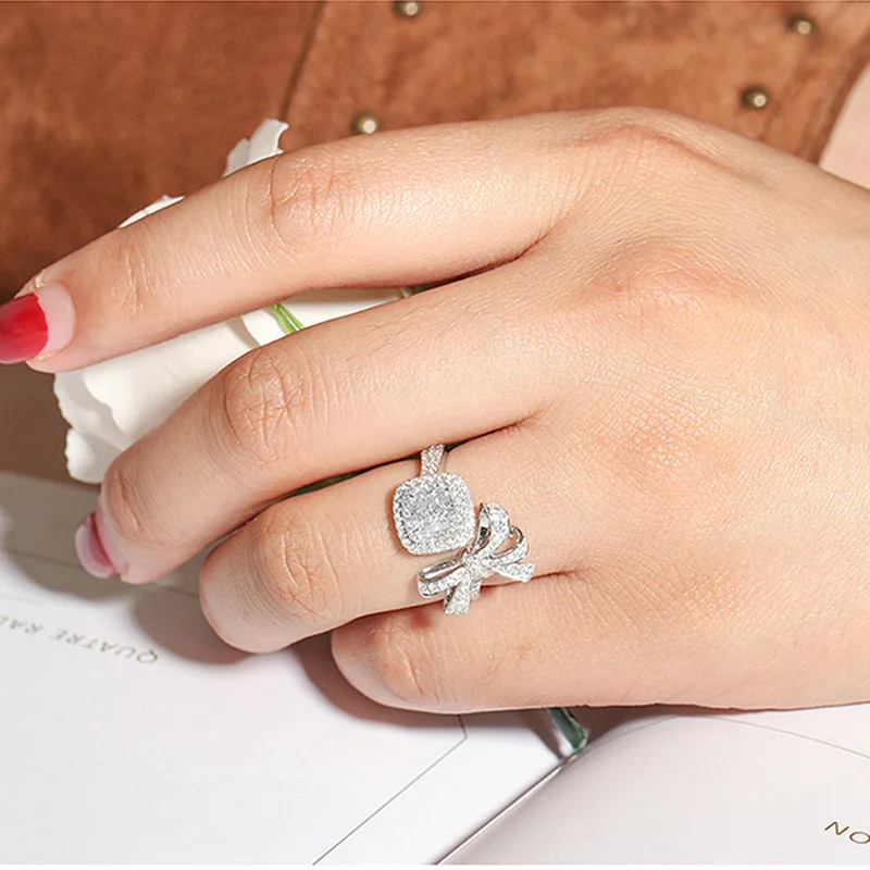 

S925 Sterling Silver Anillos 2 Carats Diamond Ring for Women Bijoux Femme Bague Bowknot Bague Homme Silver 925 Jewelry Rings