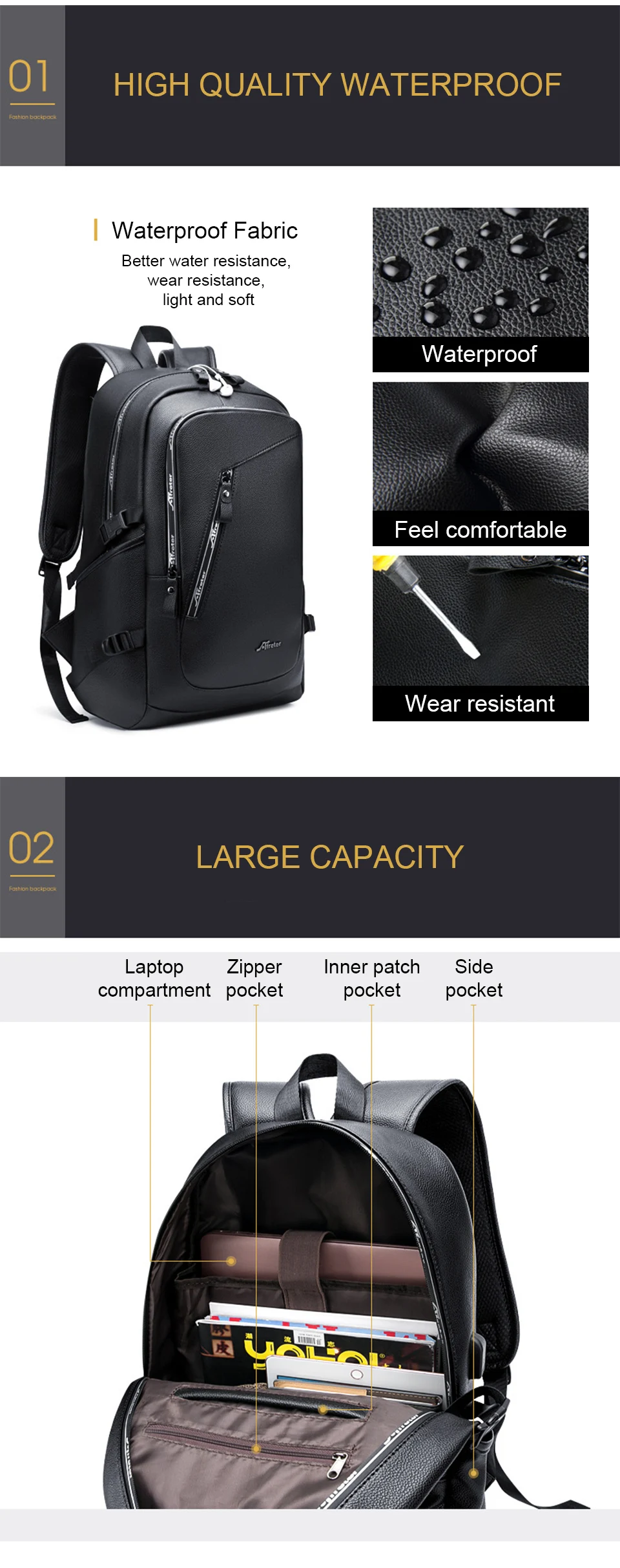 Модный умный мужской рюкзак для ноутбука 15,6, школьные рюкзаки из искусственной кожи, водонепроницаемый рюкзак для ноутбука, сумки для зарядки через usb