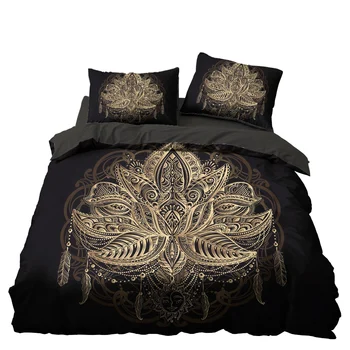 

Black Golden Datura Floral Bedding Set Bedroom Decor 100% Microfiber Hypoallergenic Zipper Black 1PC Duvet Cover Pillowcases