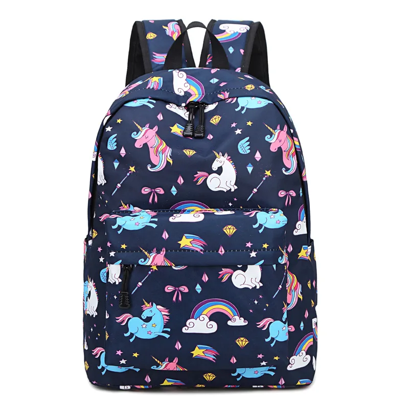Dark blue Unicorn Красочные школьные сумки для девочек-подростков, рюкзаки, нейлоновые, водонепроницаемые, для подростков, студентов, сумки для книг, большие, для колледжа, отдыха, Schoobag - Цвет: Dark blue Unicorn
