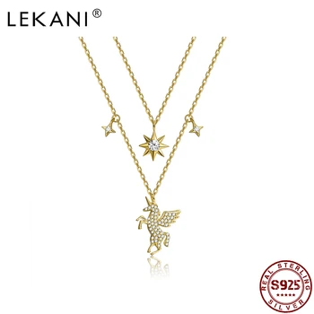

LEKANI 925 Sterling Silver Women Necklace Gold Plated Unicorn Pendant Multi Layer Chain Necklaces New Arrival Fine Jewelry Gift
