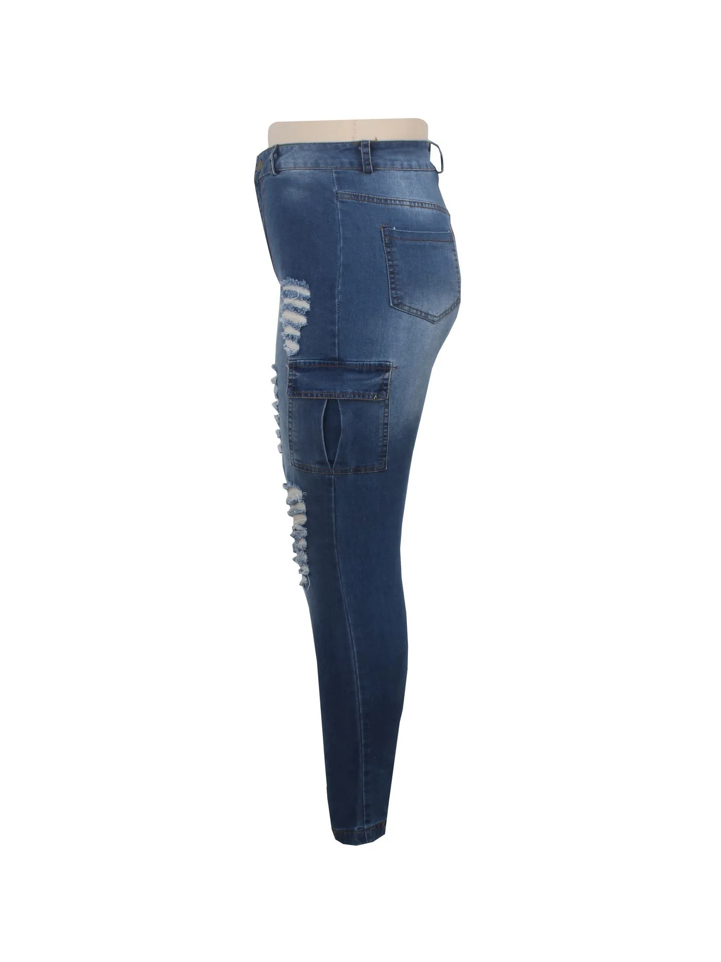 Женские модные джинсы с высокой талией, сексуальные рваные брюки-карандаш с карманами, обтягивающие джинсы, повседневные брюки