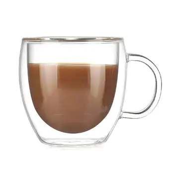 

150ml Double Coffee Mugs With Handle Mugs Drinking Insulation Double Wall Glass Tea Cup Creative Gift Drinkware Milk Dropship