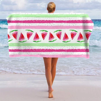 

Drawstring Bundle Pocket Packaging Watermelon Printed Beach Towel Double-Sided Velvet Quick-Drying Portable Outdoor Bath Towel