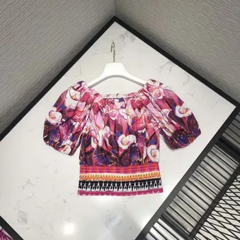 

2020 Spring / Summer New Model Fashionable Wild Ink Print Short Collar Short Top free shipping worldwide