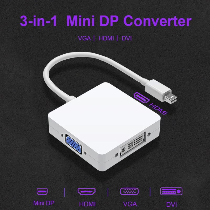 Mini DP в HDMI VGA DVI конвертер 3 1 Display Port адаптер кабель для MacBook Lenovo Microsoft mini DisplayPort|Кабели