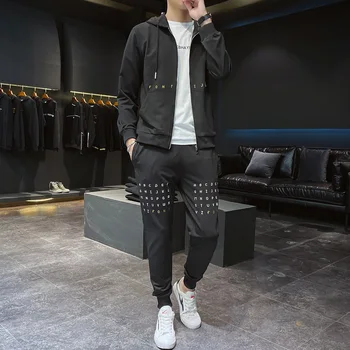 

Tracksuit Set Men 2020 Spring Autumn Sport Suit Hooded Sweatshirts+Pants Hip Hop Printing 2 Piece Set For Men Sweatsuit Clothing