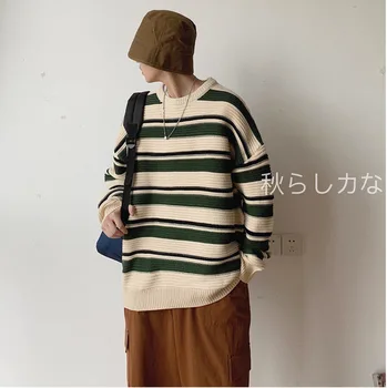 

2019 Autumn And Winter New Striped Retro Round Neck Bottoming Shirt Trend Hood Loose Male Korean Version Of The Sweater M-2XL