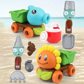 

6Pcs/Set Summer Outdoor Sandbox Game Children Clockwork Bathing Water Toys Classic Sun flower/Peas Car For Kids Beach Toys Set