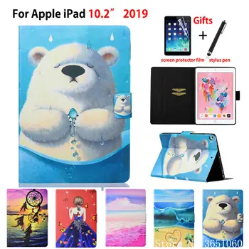

Case For iPad 10.2 2019 Cover for Apple iPad 7th Generation A2200 A2198 A2232 Funda Tablet Cartoon Painted Stand Shell +Gift