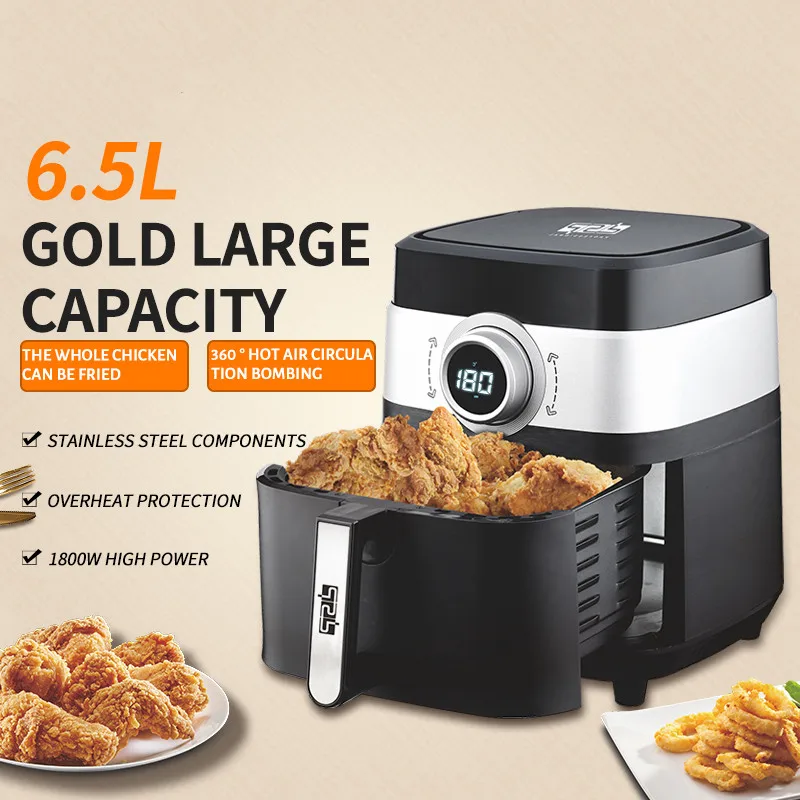 Stainless Steel Liner 6.5L Air Fryer Health Electric Deep Fryer Toaster Without Oil Roast Convection Oven Chicken French Fries air fryer no oil toaster oven electric deep fryer chicken pizza cooker health food fryer 1400w multifunction airfryer 5l