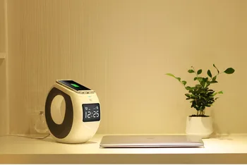 

Multi-functional qi wireless charger+bluetooth speakers+portable alarm clock+ HF Call+NFC Pair+LCD Display Cozy Simple