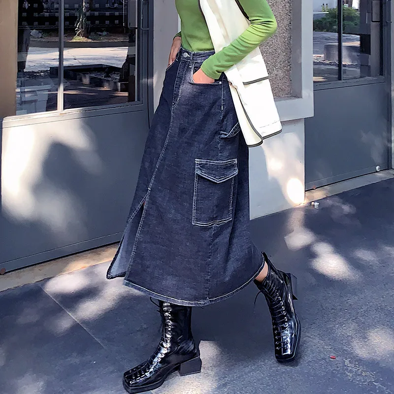 

S-3XL Autumn New Women's Skirt Fashion Streetwear Long Skirt Plus Size Sexy Denim Skirt Casual Korean High Waist Jeans Skirt
