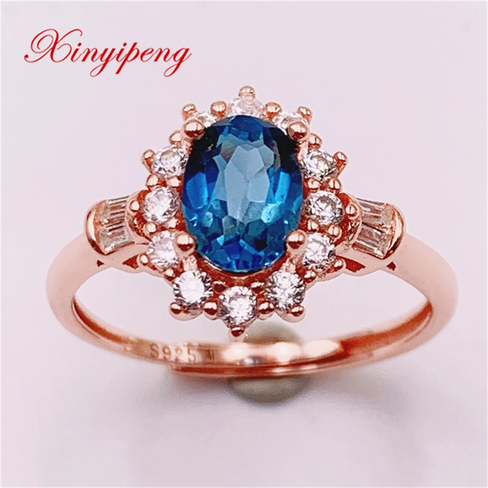 

Xin Yipeng Fine Gemstone Jewelry Real S925 Sterling Silver Inlaid Blue Topaz Rings Anniversary Gift For Women Free Shipping